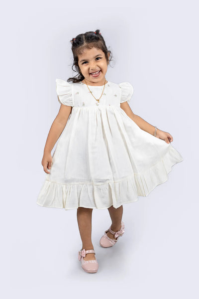 Off -White Ruffle Frock for Girls – Soft Cotton Festive Dress