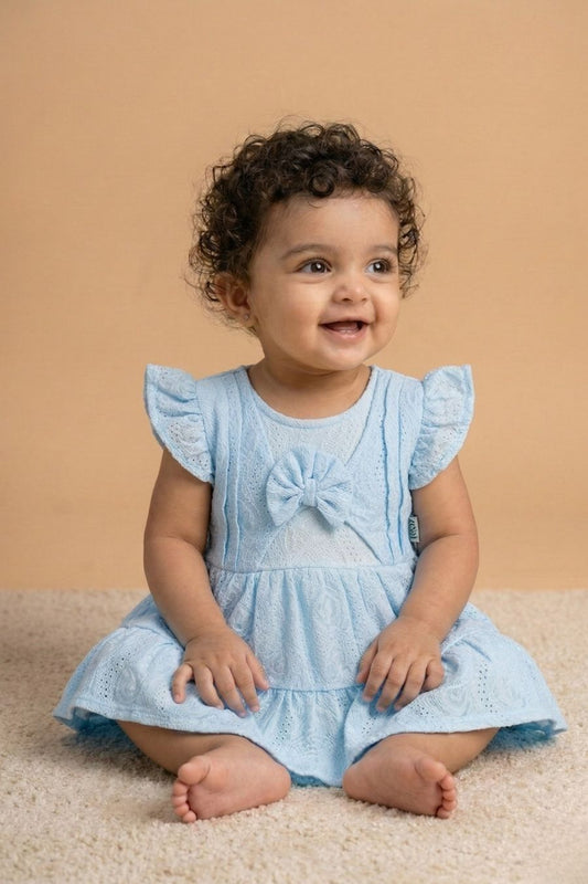 Blush Light Blue Ruffle Frock For Newborns-daily Wear